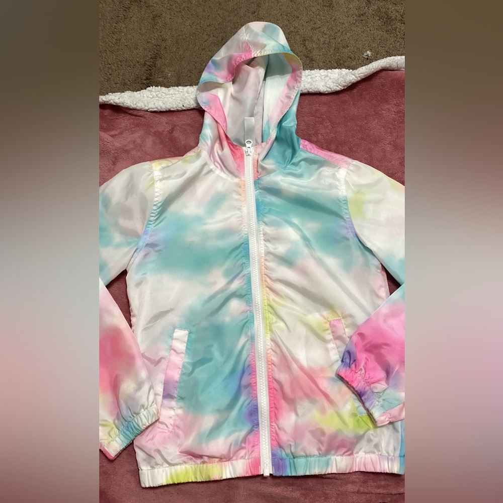 Justice girls windbreaker zip up sweater / coat tie dye colorful size 8